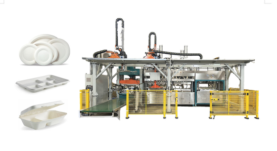 Máquina de moldear automatizada de la caña de azúcar de la pulpa biodegradable del bagazo con el manipulante que camina horizontal doble