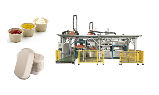 El papel elegante moldeó el brazo del robot de Tray Production Line With Double de los alimentos de preparación rápida de Unbleach que caminaba
