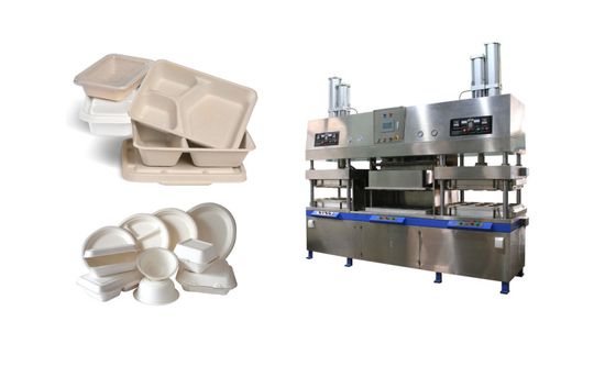Maquinaria de mesa biodegradable para termoformado / prensado húmedo con control PLC