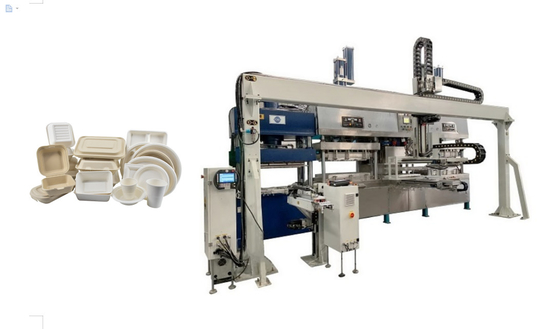 Cadena de producción completamente automática del vajilla de la pulpa con el brazo horizontal del robot que camina